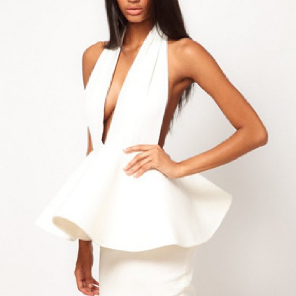 HERVE LEGER style WHITE V NECK HOLLYWOOD DRESS